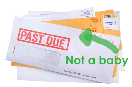 A pile of bills /junk mail with a final notice bill on top. Add your own text and address.